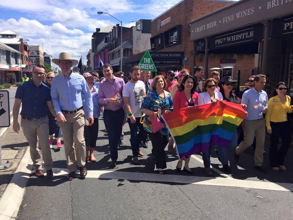 Stephen with his husband Mitchell, leading the 2015 Pride March